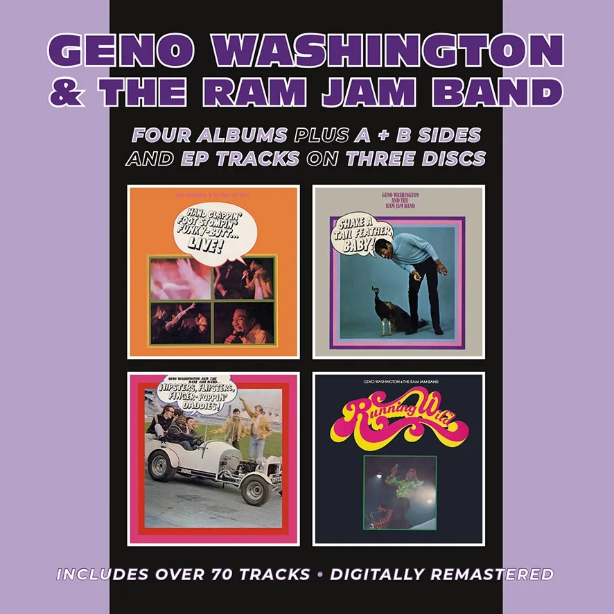 Album artwork for Hand Clappin' Foot Stompin' Funky-Butt... Live! / Shake A Tail Feather/ Hipsters, Flipsters, Finger-Poppin' Daddies! / Running Wild by Geno Washington and The Ram Jam Band