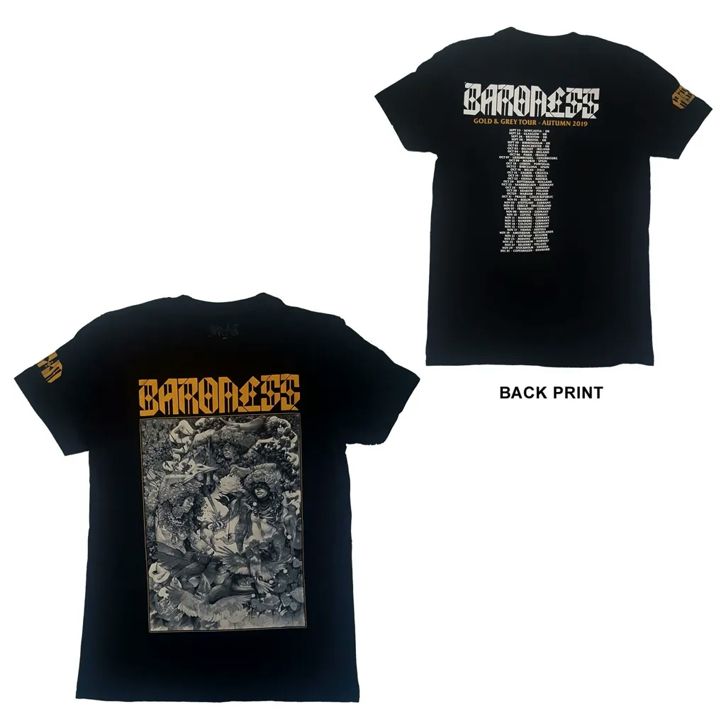 Album artwork for Unisex T-Shirt Gold & Grey Date back Back Print by Baroness