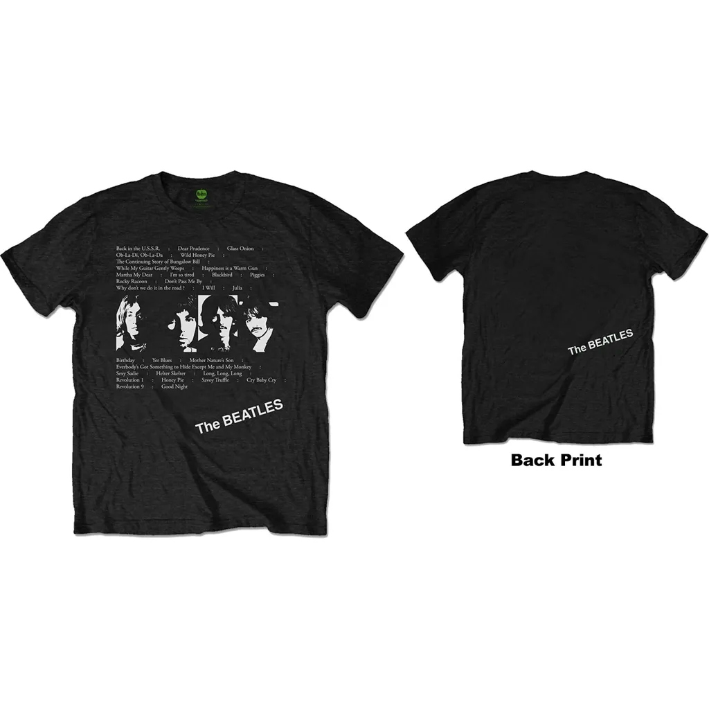 Album artwork for Unisex T-Shirt White Album Tracks Back Print by The Beatles