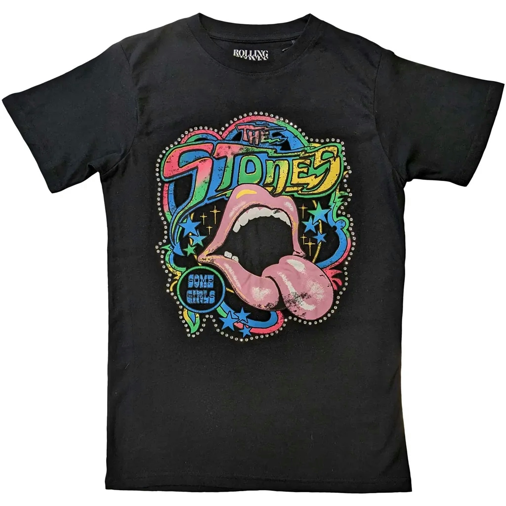 Album artwork for Unisex Embellished T-Shirt Some Girls Neon Tongue Diamante, Embellished, Crystals, Rhinestones, Clear Diamante by The Rolling Stones