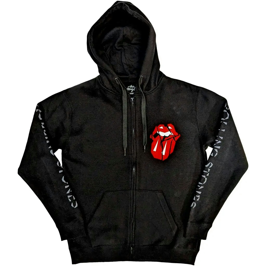 Album artwork for The Rolling Stones Unisex Zipped Hoodie: Hackney Diamonds Shattered Tongue (Sleeve Print)  Hackney Diamonds Shattered Tongue Long Sleeves by The Rolling Stones