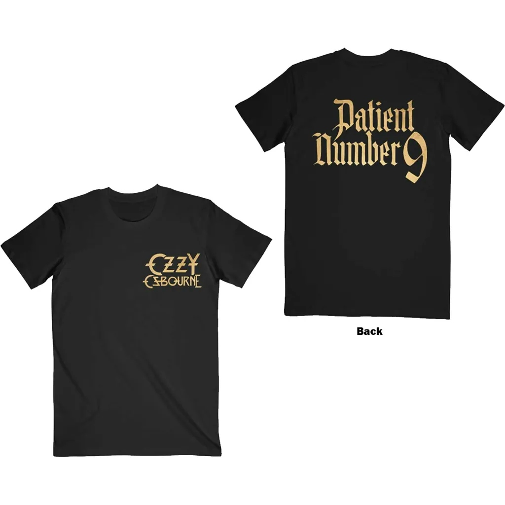 Album artwork for Unisex T-Shirt Patient No. 9 Gold Logo Back Print by Ozzy Osbourne