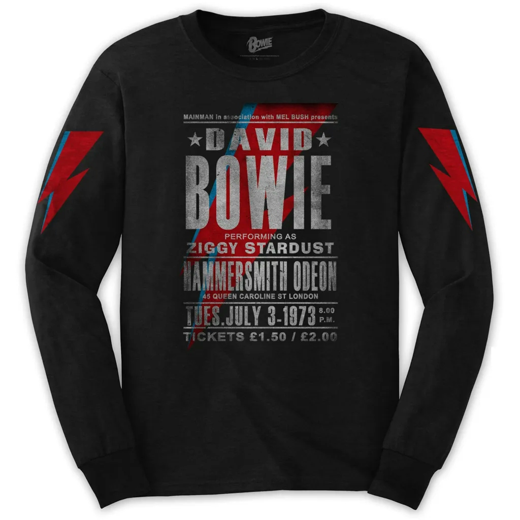 Album artwork for Unisex Long Sleeve T-Shirt Hammersmith Odeon Sleeve Print by David Bowie