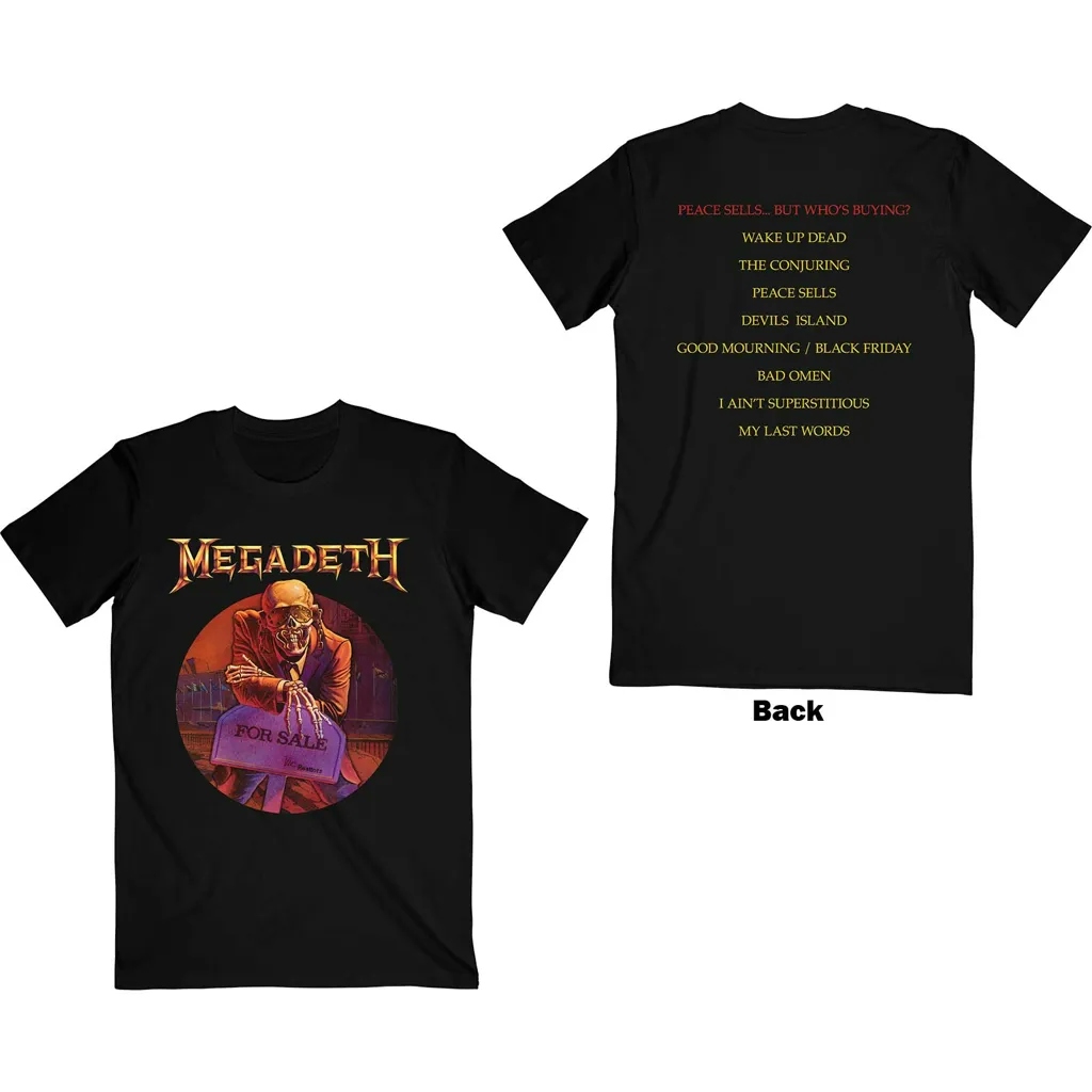 Album artwork for Unisex T-Shirt Peace Sells… Track list Back Print by Megadeth