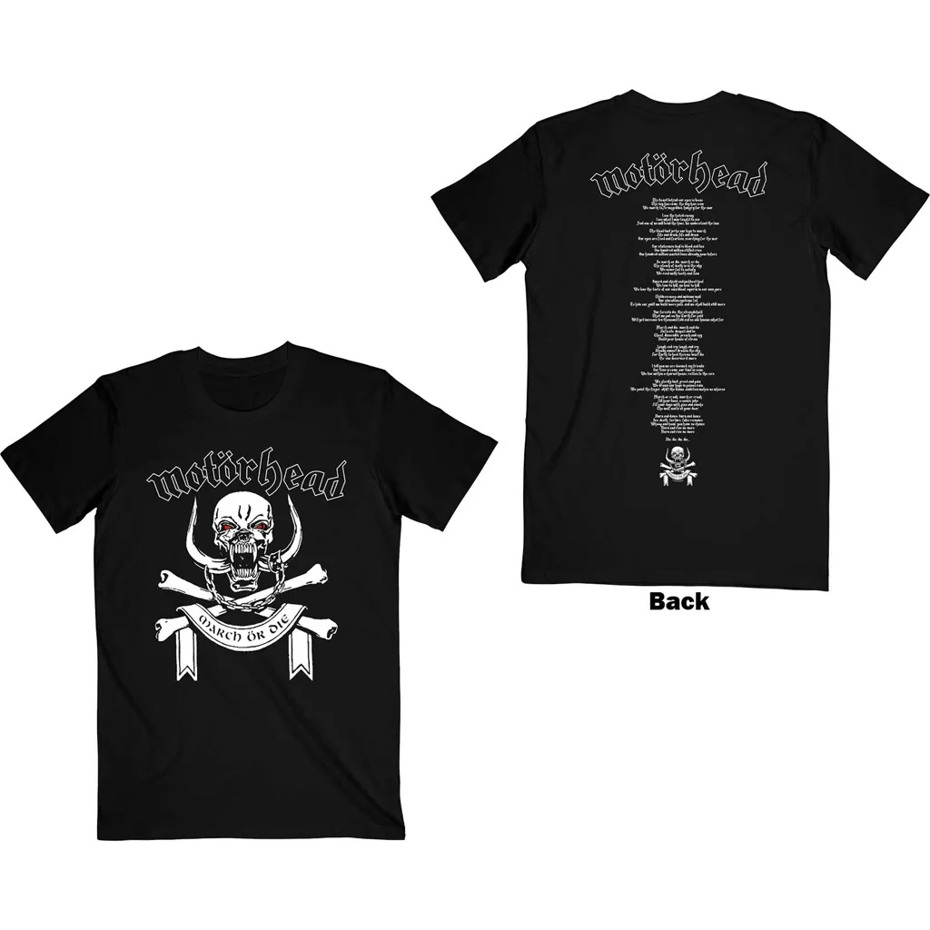 Album artwork for Unisex T-Shirt March or Die Lyrics Back Print by Motorhead